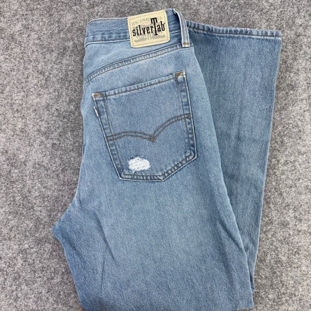 Levis SilverTab 94 Baggy Jeans Light Wash Distressed Ripped W31 L31 Y2K BoHo
